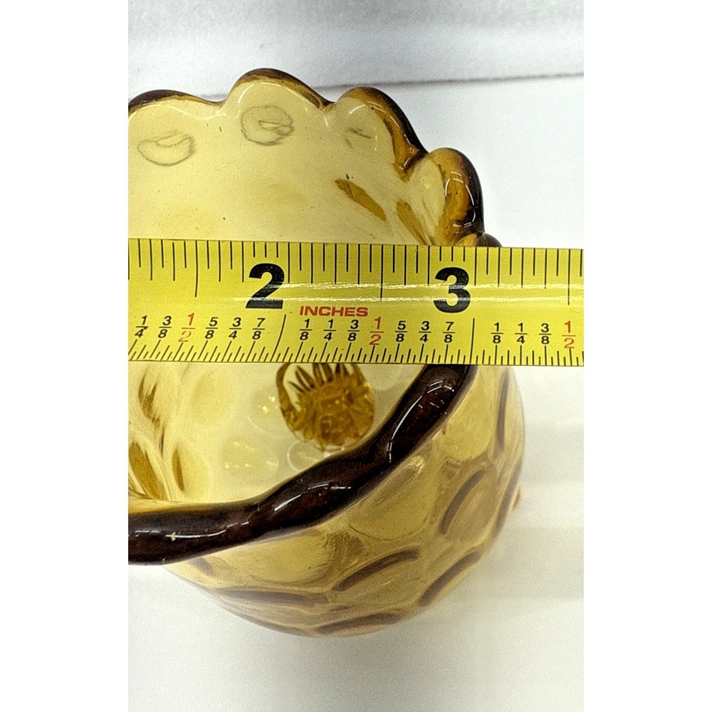 Vintage Handblown Amber Glass Vase Hobnail Bulbous Feet Ruffled Rim - Picture 7 of 7